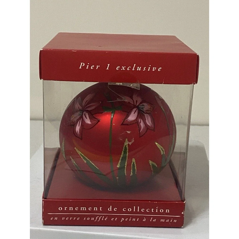 Pier 1 Exclusive Hand Painted & Christmas Ornament w box poinsettia